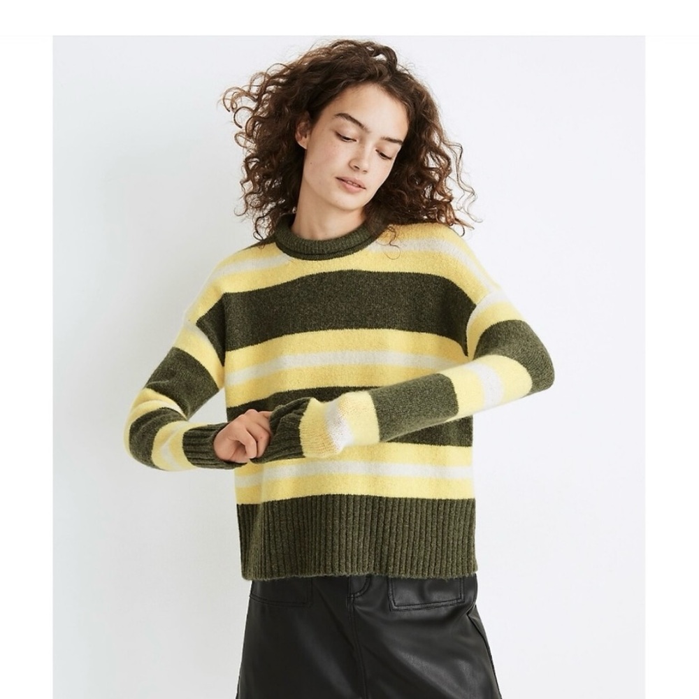 MADEWELL 💚 green striped pull over sweater